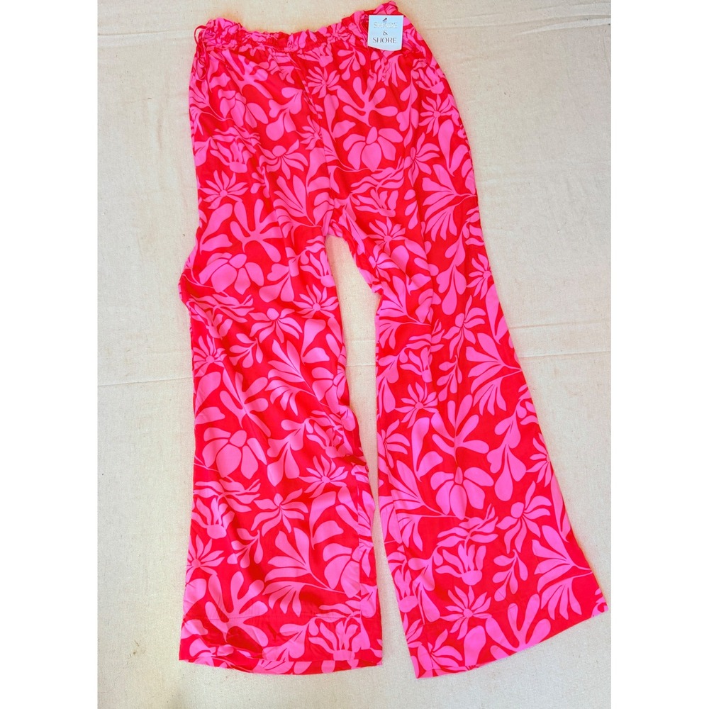Shade & Shore Pink Floral Wide Leg Beach Cover Up Pants Resortwear Medium NWT
